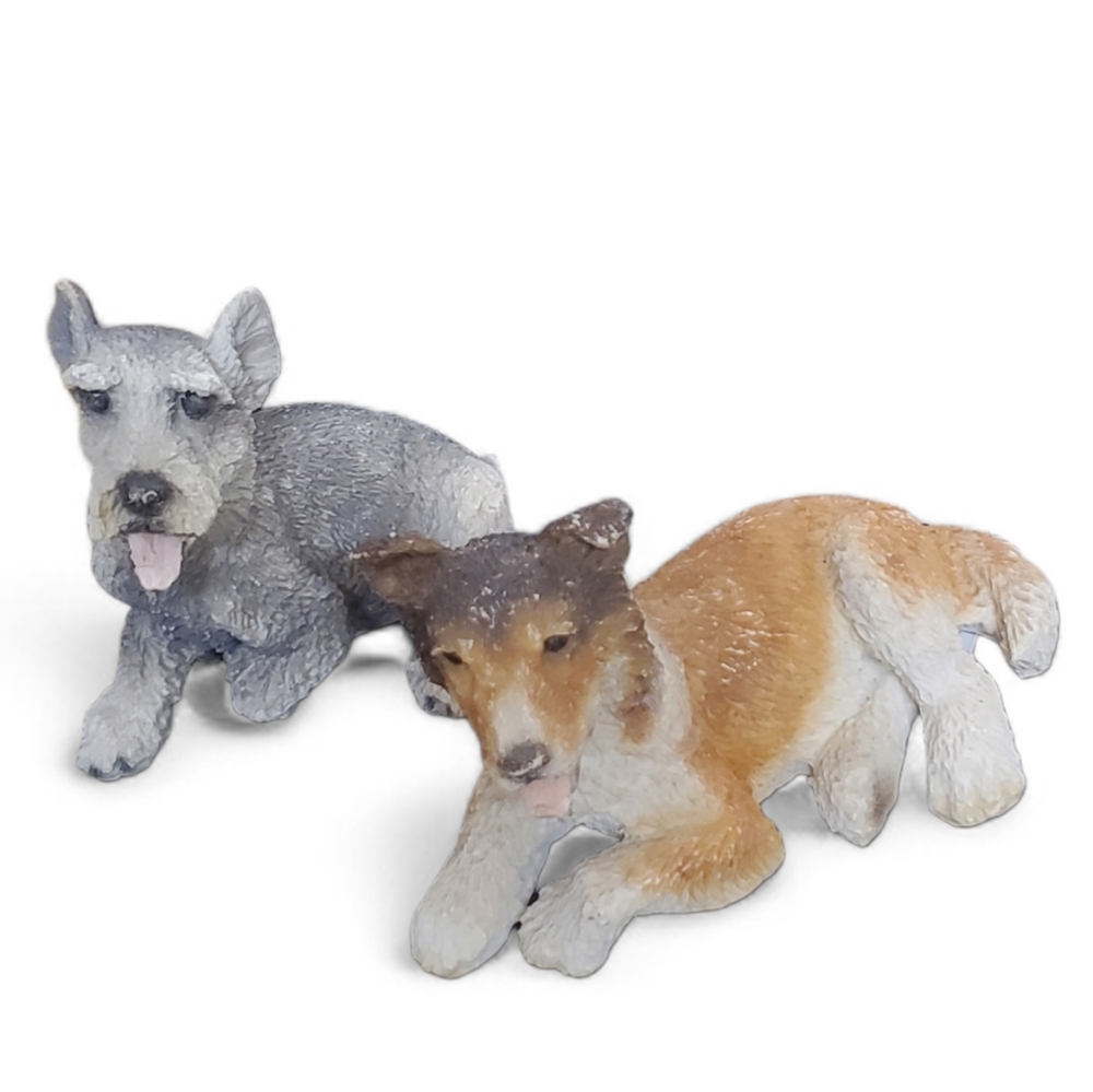 2 Miniature Dog Figurines Schnauzer and Collie Shetland‎ Shepherd Dogs